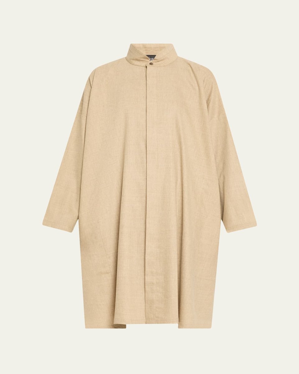 Wide A-Line Shirt With Double Stand Collar (Very Long Length)
